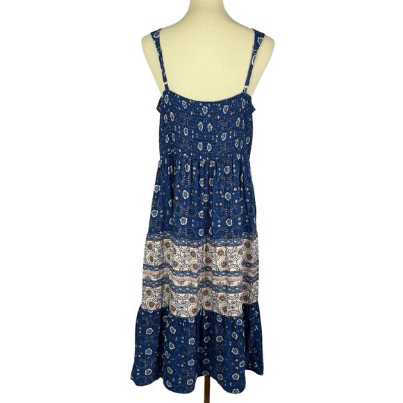 NEW Lucky Brand Blue Floral Fit & Flare Drawstring Waist Midi Sundress XL - Picture 2 of 9